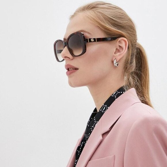 Gucci GG0762S 002 Square Sunglasses - Havana / Brown Gradient main image 4